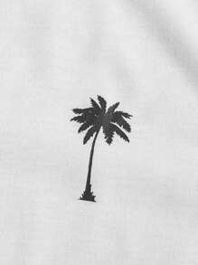 Manfinity RSRT Plus Size Men's Casual White Tank Top With Tropical Beach Palm Tree Print, Resort Vacation Style - White - View 3