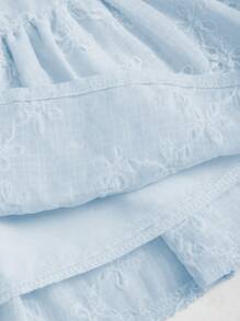 Sweetra Women's Sweet French Style Pink Jacquard Double Ruffle Hem Mini Skirt, For Spring/Summer - Blue - View 3