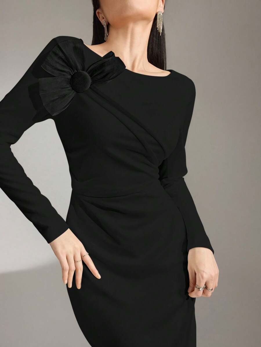 Heiryn 女士优雅 3D 花卉设计修身长裙