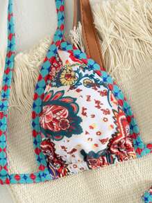 Swim Vcay 2pcs Print Lace-Up Crop Top And Sexy Briefs Women Casual Beach Bikini Swimwear Set - Multicolor - View 4