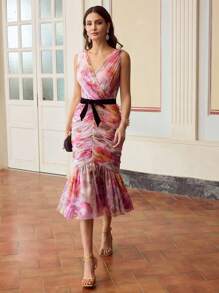 ZEYLAH Gerafftes Kleid mit Blume Muster