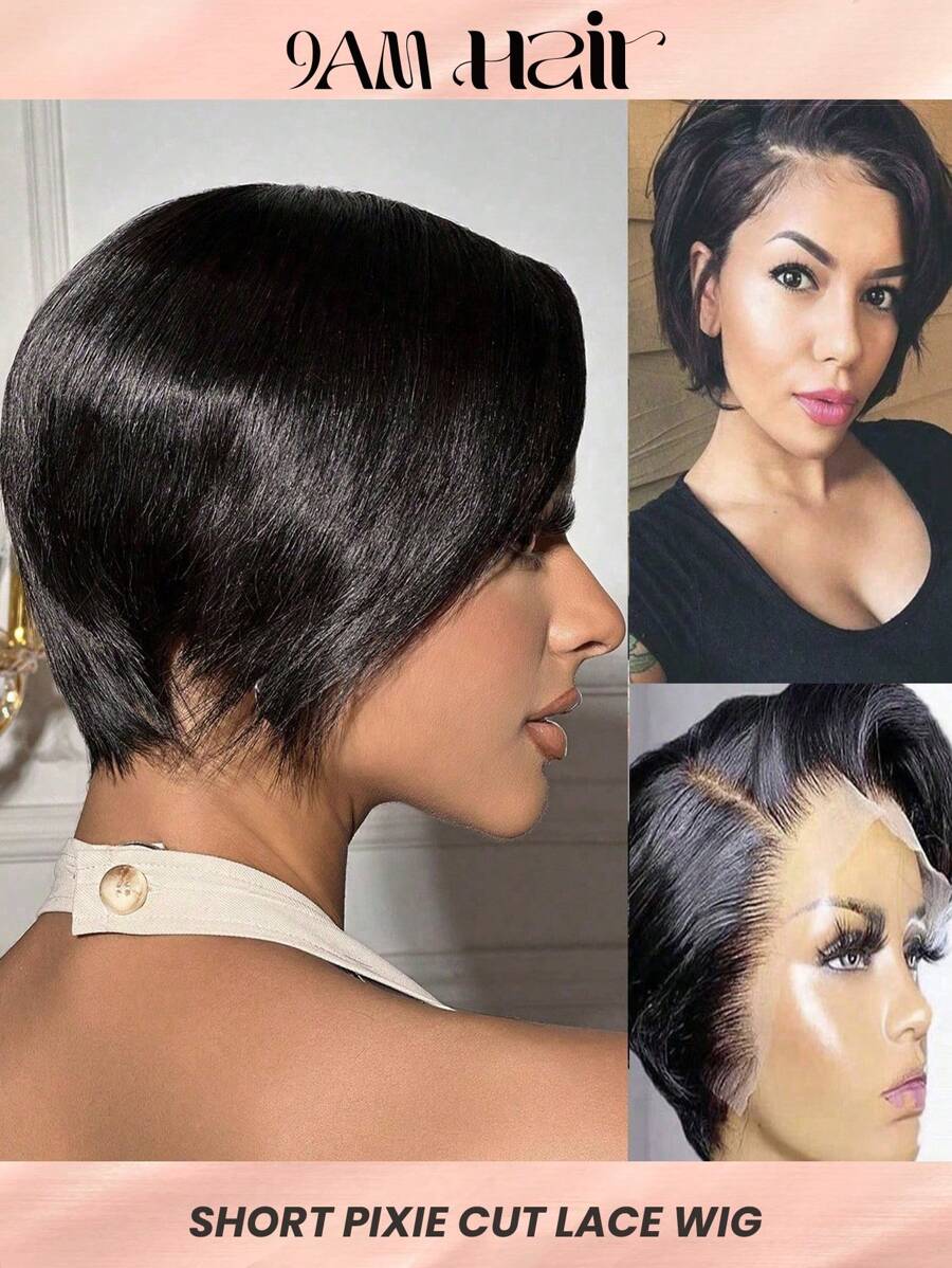 Straight Pixie Cut 13 X 4 X 1 T-Part Lace Wig Lace Front Natural Hair Wigs Short Hair Replacement Wig High Density