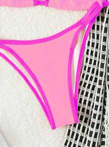 Swim Mod Women's Summer Beach Ruched Sexy Bikini Set - Pink - View 3