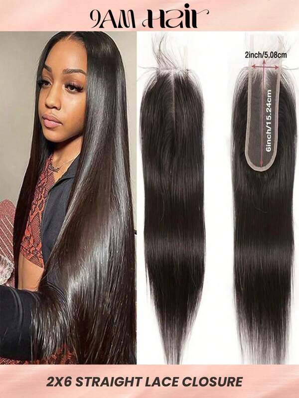 2x6 Transparent Lace Closure Human Hair With Baby Hair Straight Deep Middle Part Straight Hair Closure Human Hair Natural Hairline Pre-Plucked For Women