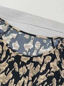 Linhara Women Plus Size Summer New Leopard Print Elegant Ruffled Sleeve Blouse - Multicolor - View 3