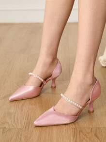 CUCCOO HITCHD Women's Pointed Toe Vintage Embroidery Slingback High Heel Shoes - Pink - View 2