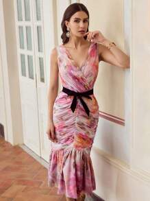 ZEYLAH Gerafftes Kleid mit Blume Muster