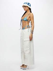 SUMWON WOMEN 降落伞工装裤宽腿抽绳宽松版型实用街头服饰节日夏季海滩休闲轻便旅行裤 - 白色 - 查看 4