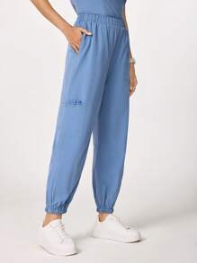 TaskEZ 1set Solid Color Short Sleeve Nursing Scrub Uniform Outfit, Top & Pants For Women Women Women S Scrubs Nurse Scrub Sets Women Scrub Sets For Women,Work Clothes Women For Women Women Plus Clothing Two Pieces Scrubs Scrub Sets - Blue - View 7