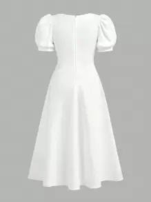 SHEIN Tween 女童方领泡泡袖收腰短袖连衣裙