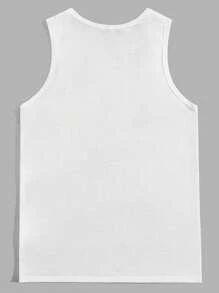 Manfinity RSRT Plus Size Men's Casual White Tank Top With Tropical Beach Palm Tree Print, Resort Vacation Style - White - View 4