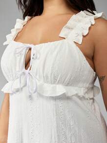 MISSGUIDED PLUS Plus Size Empire Waist Maxi Dress Eyelet Embroidered Summer Beach Vacation Ruffle Strap Side Slit Wedding Guest Sundress - White - View 6