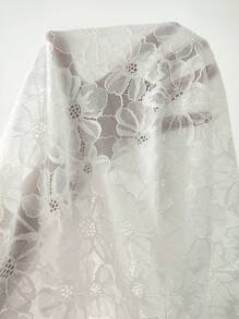 SHEIN Clasi Women's V-Neck Lace Trim Hollow Textured Floral Printed Simple Blouse, Spring/Summer - White - View 2