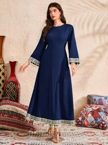 Al Najma Women's Solid Color Long Sleeve Long Dress, Minimalist Fashion Suitable For Summer