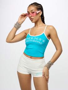 SUMWON WOMEN 印花运动上衣 无袖夏季吊带背心 健身运动上衣 街头服饰 节日时尚吊带背心 - 藍色 - 查看 5