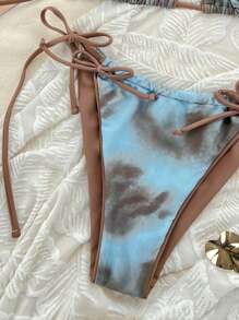 Bowknot Print Sexy Padded Spaghetti Strap Bra Tankini Bikini Set - Multicolor - View 4