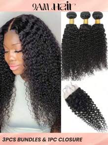 4pcs/Pack+4*1pc Bundle+8-30inch+Long Hair+Kinky Curly+Real Hair Braiding Weft - Natural Black - View 1