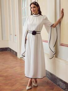 ZEYLAH Women's Elegant Decorated Contrast Color 3D Floral Belted Maxi Dress, Summer White Dress