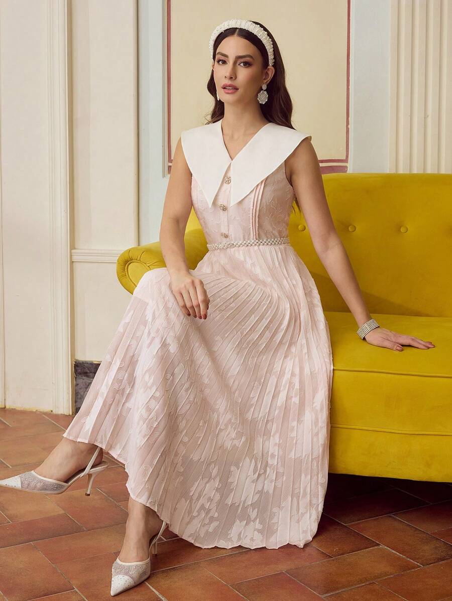 ZEYLAH Vestido de verano minimalista con pliegues y corte 3D - Rosa - Ver 1