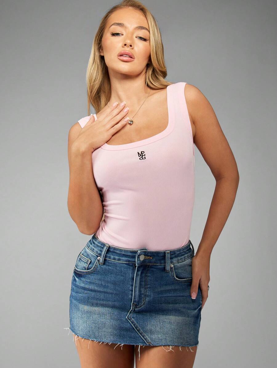 MISSGUIDED Gân xe tăng Bodysuit Cổ điển Cổ vuông Không tay Hàng đầu Cơ bản Co giãn Một mảnh Mùa hè Mùa xuân Giản dị Hàng ngày Thiết yếu Đa năng Thể thao Mặc Yoga Khiêu vũ Thể dục - Hồng - Xem 1
