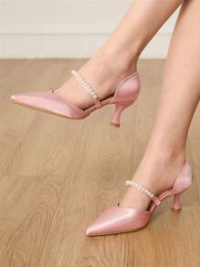 CUCCOO HITCHD Women's Pointed Toe Vintage Embroidery Slingback High Heel Shoes - Pink - View 7