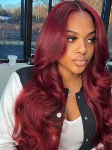 Ren trong suốt phía trước sóng cơ thể 13*4 Tóc giả bằng ren phía trước màu đỏ tía Pre Nhổ với tóc em bé Tóc giả bằng tóc người Tóc giả thay thế sử dụng hàng ngày cho phụ nữ - S99J - Xem 4