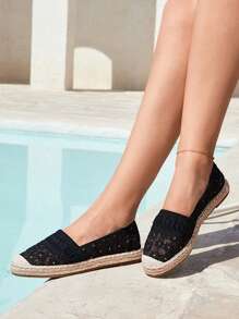 Styleloop Women's Black Lace Round Toe Rope Flat Shoes, Casual Vacation Party Match With Dress Or Pants, Suitable For Date, Valentine's Day - Black - View 7