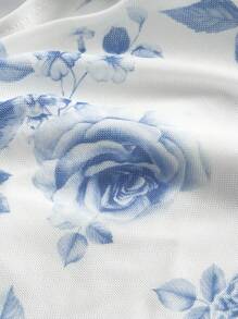 SHEIN MOD Floral Print Halter Neck Cropped Top With Cinched Waist,Streetwear  ,Old Money Style,Graduation ,Romantic ,Summer ,Festival,Vintage, Elegant,Tea Party ,Floral,Hawaiian ,Backles,Sexy ,Mesh,Sheer Top