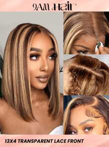 Transparent Lace Straight 13 X 4 Lace Front Wig 150% Density Short Human Hair Wigs Highlight Color High Temperature For Women Highlight Color - S4/27 - View 2