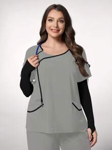 TaskEZ 加大码护理服上衣，手术服上衣，短袖，简约时尚，适合夏季