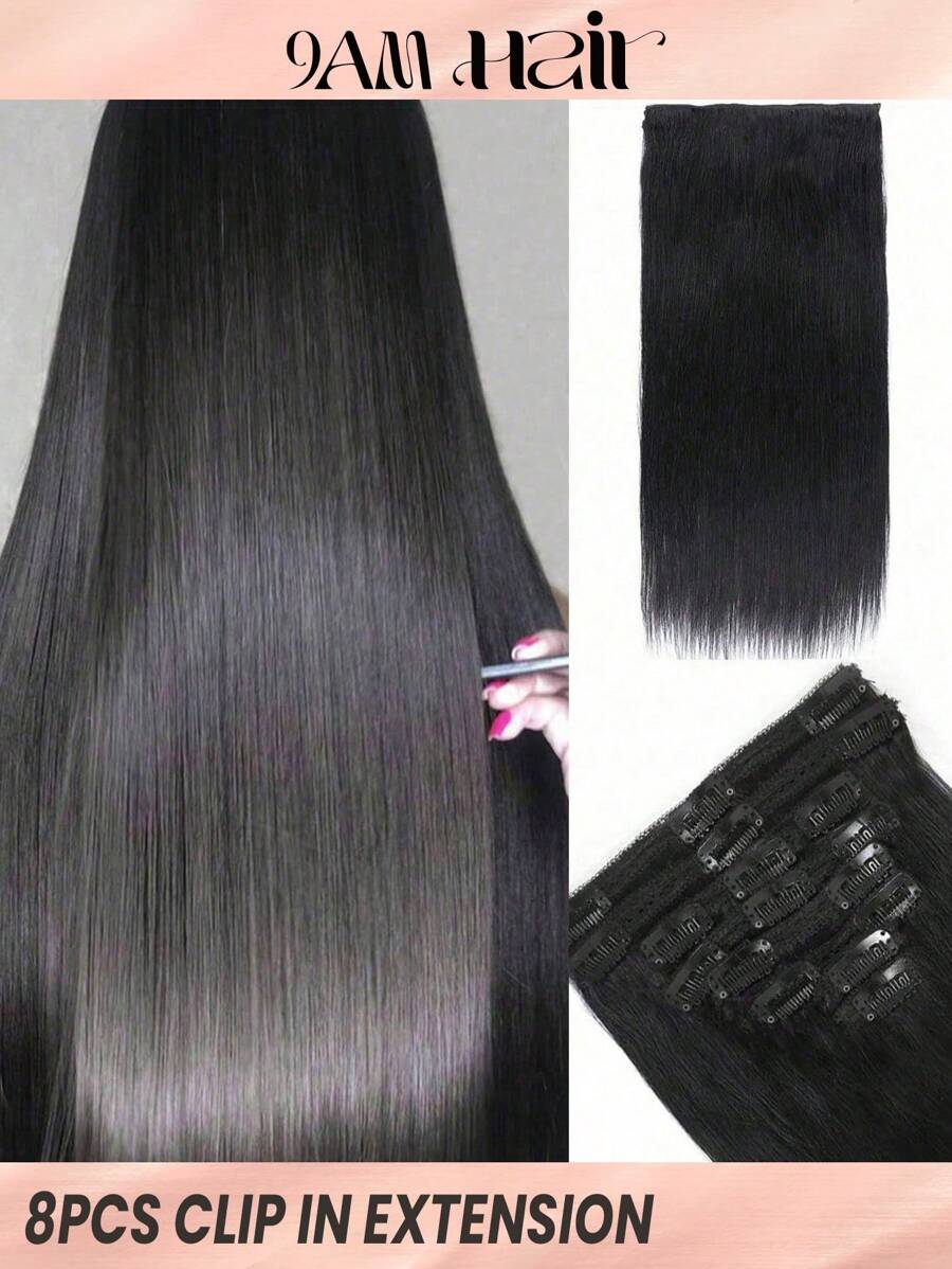 8 Stück gerade Echthaar-Extensions zum Einklipsen, 1B Farbe für den täglichen Gebrauch, einfach zu tragen, Burgunderrot Haarextensions