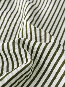 SHEIN 2pcs/Set Young Boys Comfortable Daily Versatile Loose Fit Korean Fashion Stripe Shirt And Contrast Shorts Set, Suitable For Spring/Summer, For Daily, Sports, Outings, School, Parties, Holidays, Photoshoots, Back-To-School