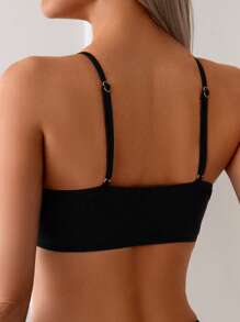 SHEIN Swim 女士黑色吊带镂空性感比基尼泳装套装，沙滩装 - 黑色 - 查看 4