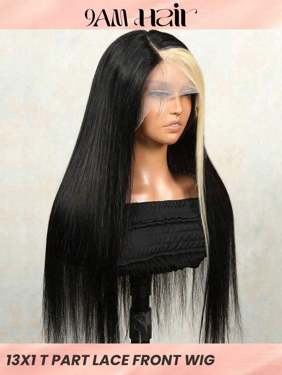 13x1 Lace Front, 130%-150% Density, 8-28inch Long, Straight Human Hair Wigs - SNATURAL/613 - View 1