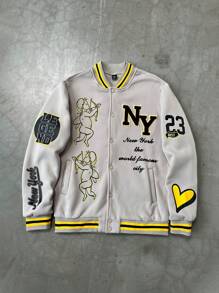 PAVTROS Chaqueta universitaria con estampado de letras para hombres, chaqueta de béisbol de manga larga de uso casual