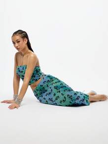 SUMWON WOMEN 带有猎豹印花图案的网眼长裙，修身剪裁，俱乐部派对节日舞蹈服装，Y2K 时尚宣言单品 - 彩色 - 查看 5