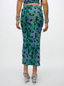 SUMWON WOMEN 带有猎豹印花图案的网眼长裙，修身剪裁，俱乐部派对节日舞蹈服装，Y2K 时尚宣言单品 - 彩色 - 查看 2