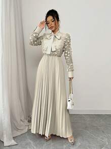 Chiquease 女士优雅花卉网眼覆盖荷叶边蝴蝶结迷你连衣裙，情人节