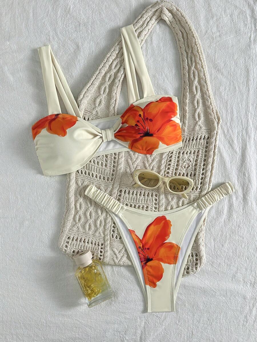 Swim Mod Floral Pattern Plus Size Sexy Women Swimwear Set For Summer Beach Vacation - Multicolor - View 1