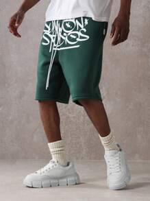 SUMWON Athletic Basketball Sweat Shorts Graffiti Urban Style Summer Gym Workout Running Training Active Jogger Performance Shorts With Side Pockets - Dark Green - View 3