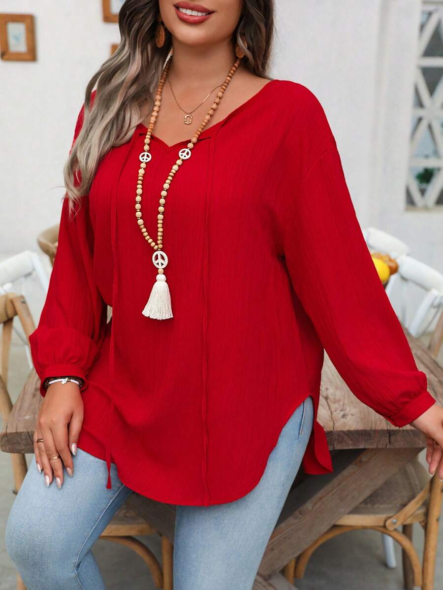 SHEIN 大码宽松休闲度假 V 领沙滩衬衫