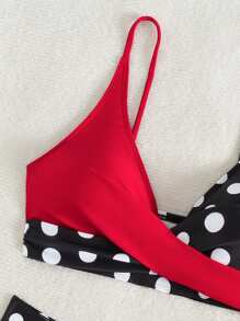 Swim Vcay Women Colorblock Sexy Criss-Cross Polka Dot High Waist Bikini Swimwear - Red - View 3