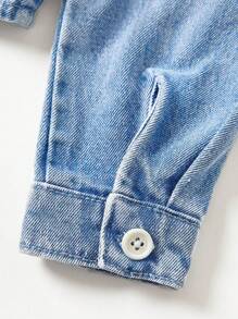 SHEIN Mirajuku Tween Boy Casual Street Fashion Distressed Wash Denim Hooded Jacket, Versatile Denim Top Chic Outfits For Autumn/Winter