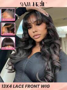 13*4 Lace Area + 150%-250% Density + Body Wave Lace Front Human Hair Wig + Real Lace Cap - Natural Black - View 1
