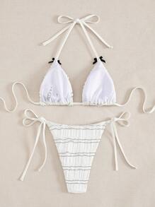 SHEIN Swim 2pcs/Set New Summer Backless Tie Bow Knot Bikini Set, Sexy Bodycon Halter Women Music Festival Swimwear - White - View 8