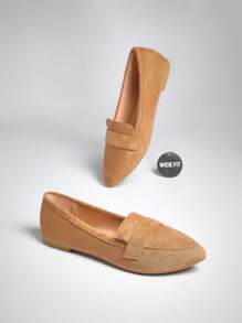 SHUZIA 女式宽版舒适尖头休闲乐福鞋 - 米色 - 查看 5