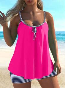 Swim Lushoire Women's Holiday Beach Spaghetti Strap Tankini Set For Summer Beach Vacation