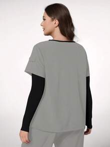 TaskEZ 加大码护理服上衣，手术服上衣，短袖，简约时尚，适合夏季