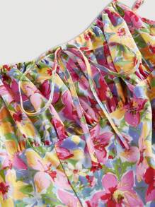 SHEIN MOD 大码女式花卉印花前系带休闲吊带裙，适合度假夏季女士连衣裙茶会连衣裙女装夏季连衣裙女式连衣裙太阳裙女式太阳裙女式复活节连衣裙女式长裙女式超长连衣裙女式连衣裙花卉、紧身胸衣连衣裙