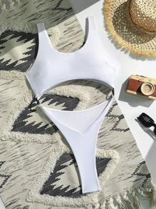 Swim SXY Women's New Fashion Pure White Sexy Thick Strap Ring-Linked One-Piece Swimsuit For Beach Summer Outfits